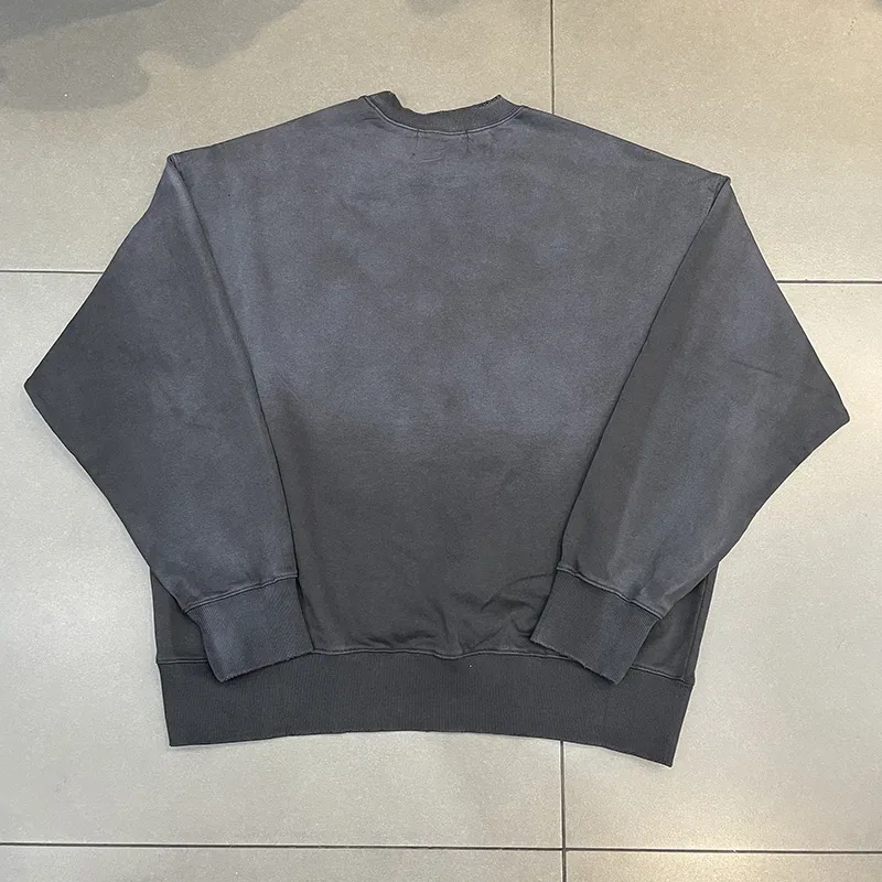 26FW Heavy Fabric Cotton Loose Rhinestone Rivet Satoshi Nakamoto Sweatshirts Men Women Vintage Charcoal Gray Green Pullovers — image 5