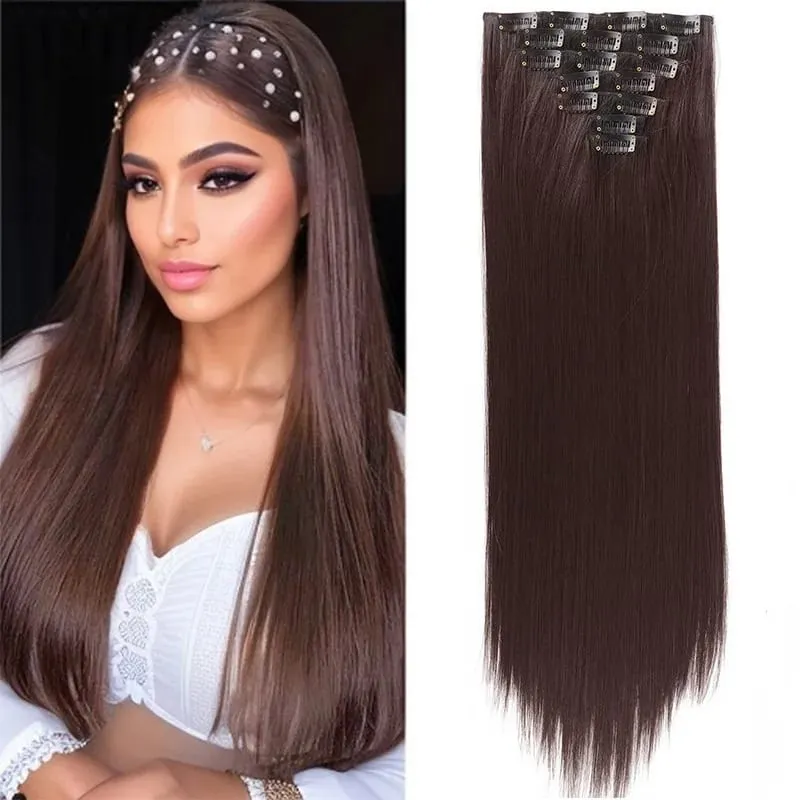 7 Clips In Hair Extensions Long Straight Hairstyle Pink 60CM Natural Synthetic Hair Daily Use Hairpiece For Women — image 11