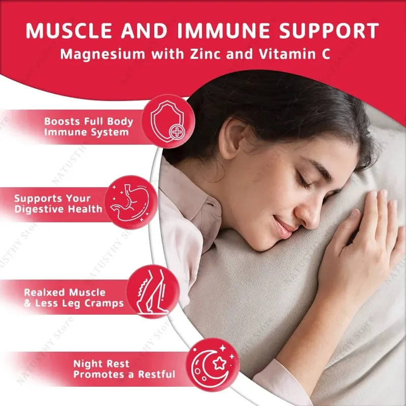 Magnesium Glycinate Capsules with Zinc Potassium for Muscle Heart Bone Immune System Health