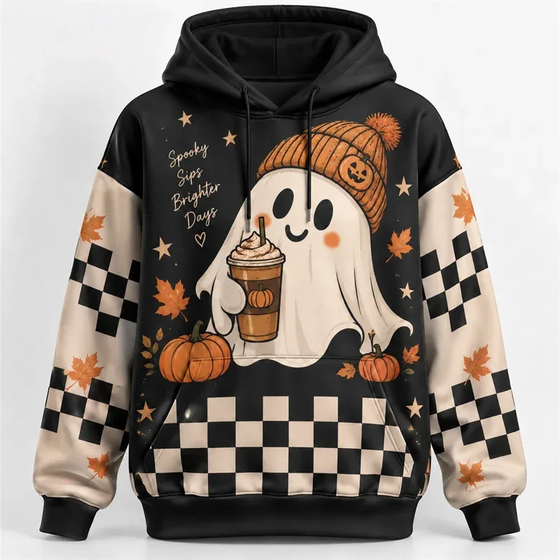 Felpa con cappuccio di Halloween Felpa in poliestere con stampa 3D all over Felpa con cappuccio gotico Fantasma Zucca Pipistrello Strega Teschio Horror Streetwear Pullover unisex