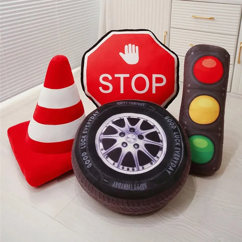 40cm Traffic Light Series Pillow Stop Traffic Light Roadblock Tire Creative Plush Toys Suitable For Home Kids Boys Favor Gifts
