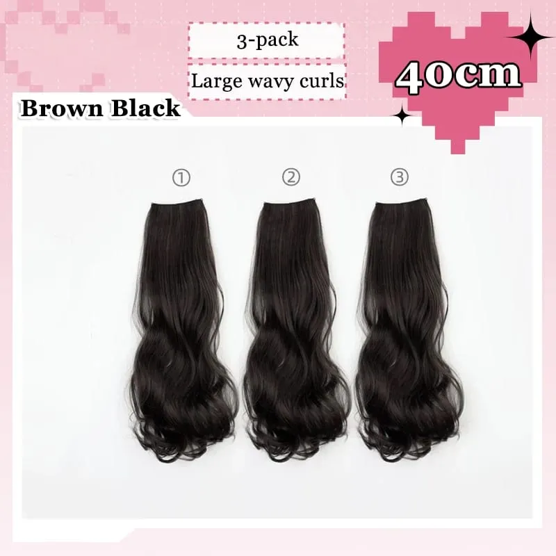 3Pcs/Set 6Clips Hair Extension Black Long Large Wavy Curls Natural Hair Hairpiece Heat Resistant Fiber For Women Hairstyle