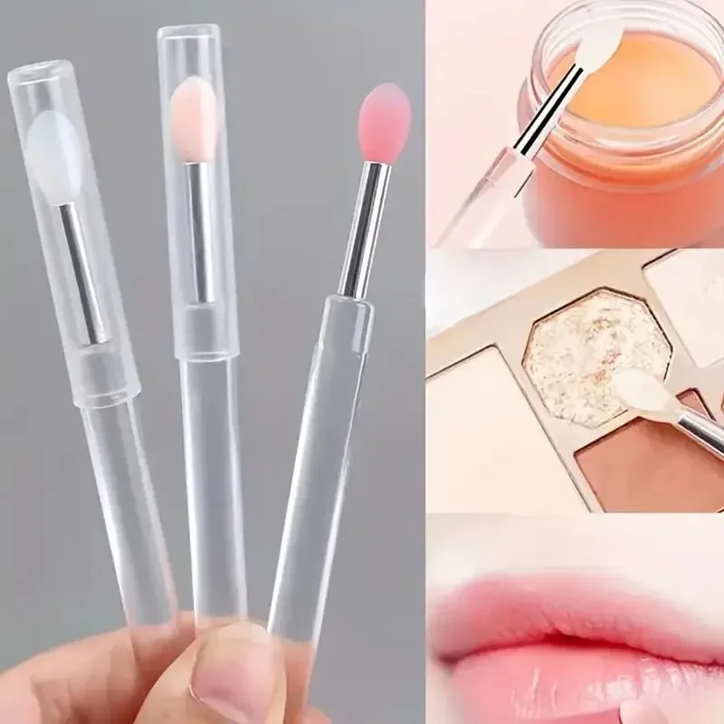 1/3PCS Portable Silicone Lip Brush With Cover Soft Multifunctional Lip Balm Applicator Lipstick Lipgloss Makeup Brushes