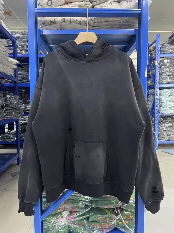 25FW Washed Grey SAINT Hoodies Men Woman Oversize Streetwear Damaged Hooded Pullovers Graphic Print Sweatshirts