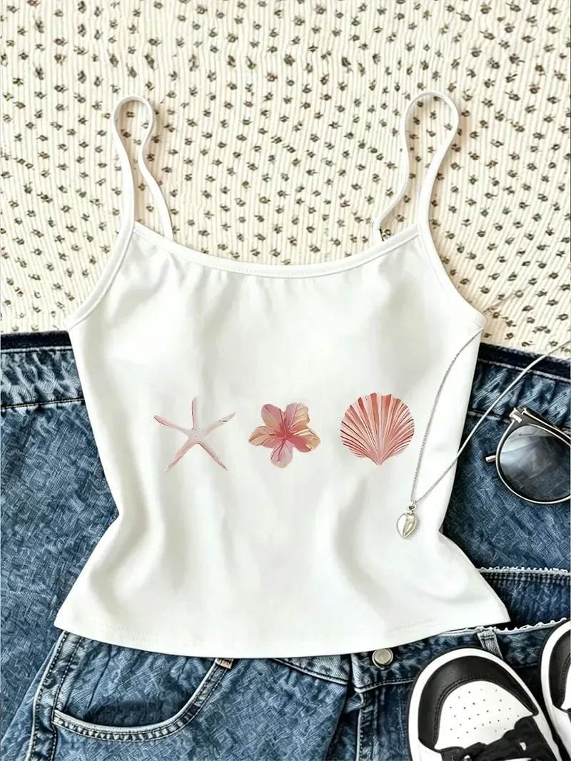 Chic Sexy Graphic Starfish Shell Print Camisole Top Chic Casual Crop Top Vest Spring Summer Harajuku Women'S Tank Top