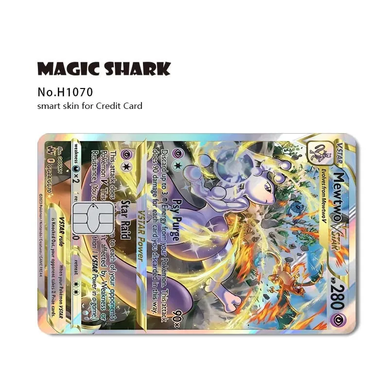Magic Shark Mew Charizard EX Eevee Gengar Pikachu TCG Card Holographic Laser Skin Film Sticker for Bank Credit Card — image 8