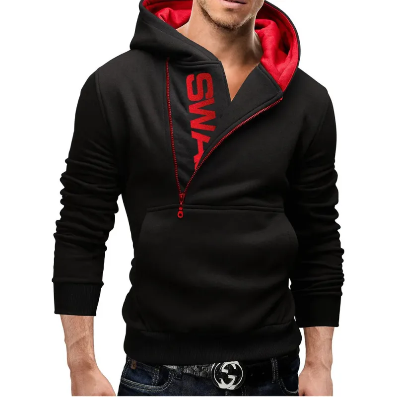 Men's Hoodies Long Sleeve Sweatshirts for Men Zipper Hooded Pullover High Neck Mens Sweatshirt Top Jacket Coat Black Sweater