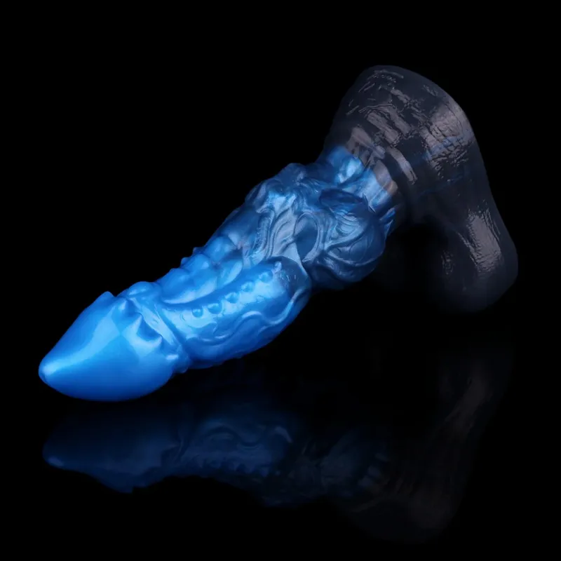 Double Layer Silicone Fantasy Dog Knot Dildo Blue Butt Plug with Sucker Anal Dilator Masturbate Sex toy for Adult 18+