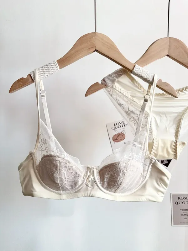 Comfort Lace Lingerie Bra Set Women Soft Underwire Thin Cup Push‑Up Breathable Intimates Suit For Small Bust Ladies Underwear