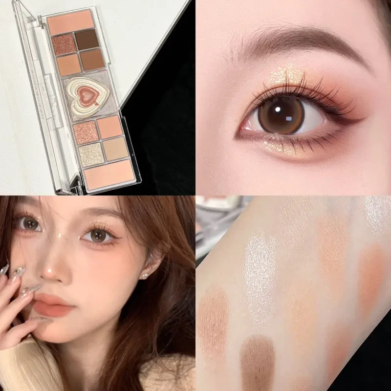 Palette per trucco occhi albicocca a 12 colori Palette per ombretti a bassa saturazione Palette perlescenti opachi luccicanti Colore terra Ombretto Bellezza