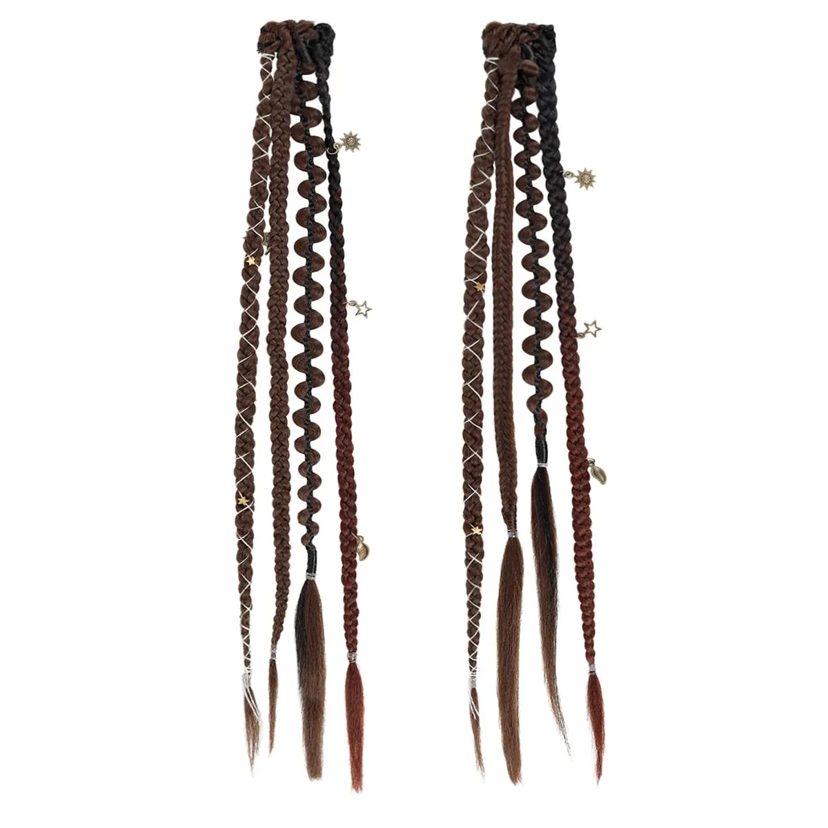 Boho Ombre Burgundy Braided Ponytail Hair Extensions Synthetic Braids With Bohemian Viking Hair Pieces For Women Carnival Party — image 9