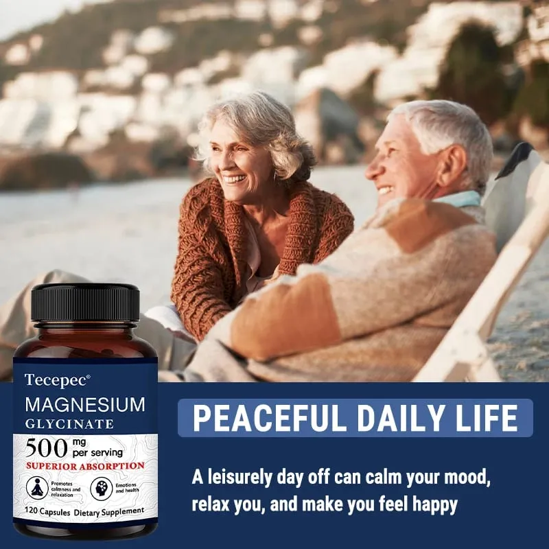 Magnesium Glycinate 500mg Capsules High Absorption Promote Calm and Relaxation Stress & Anxiety Relief Dietery Supplement
