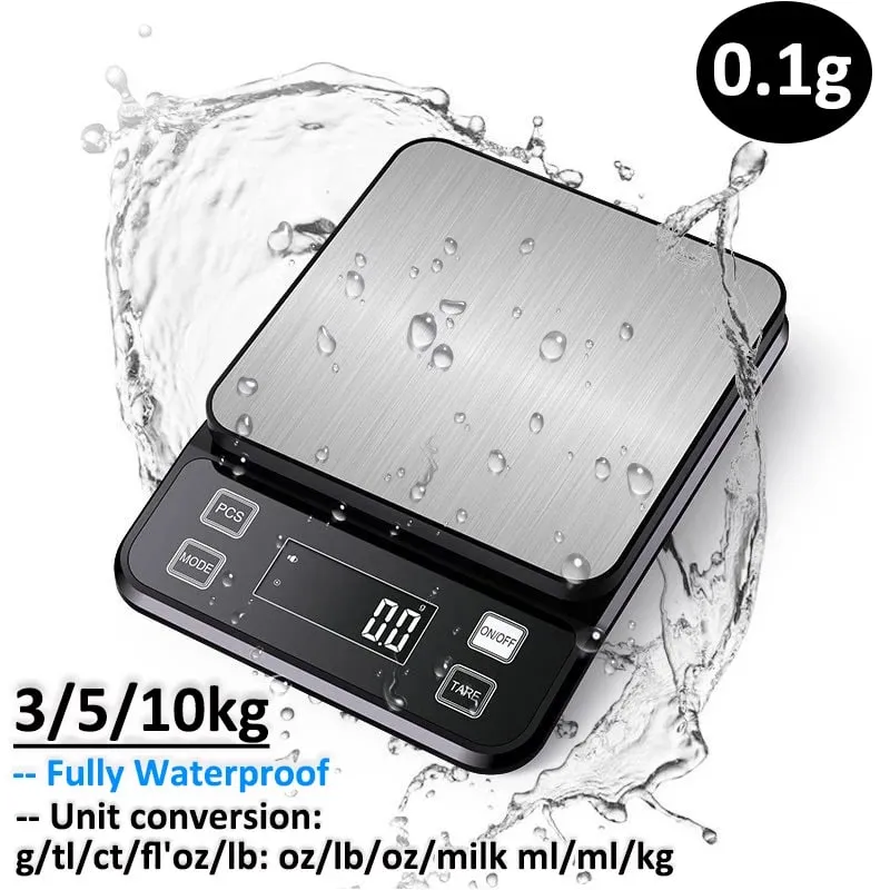 3/5/10kg 0,1g Ψηφιακή ηλεκτρονική ζυγαριά κουζίνας Οθόνη LCD Πλήρως αδιάβροχη Εργαλείο ψησίματος μέτρησης ζύγισης από ανοξείδωτο χάλυβα