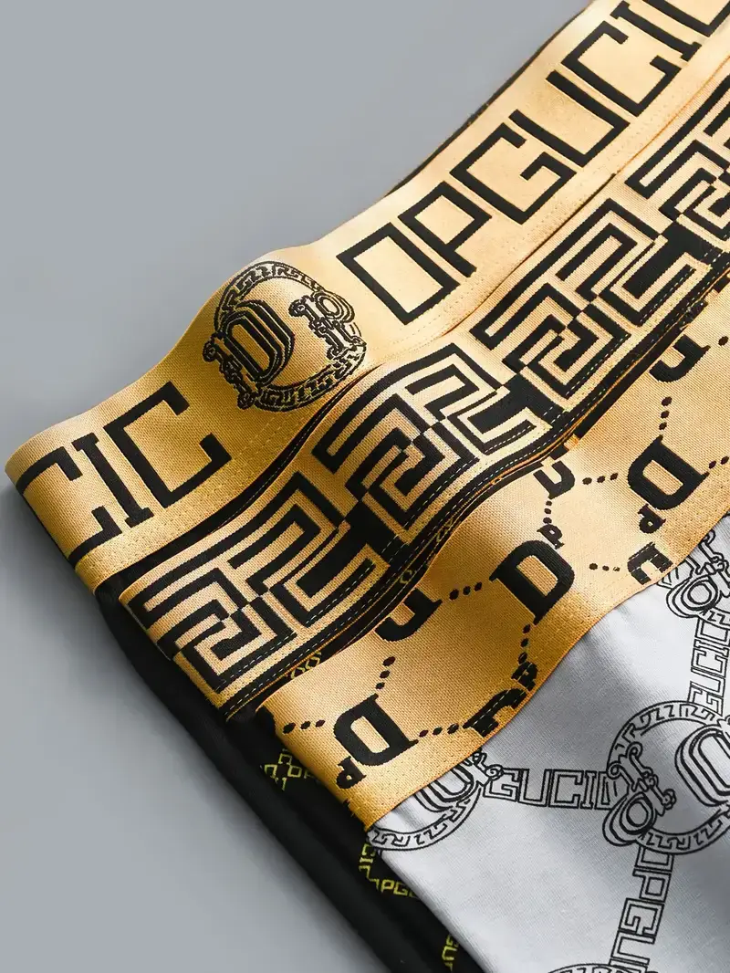 Men's 4PCS Luxury Printed Flat Corner Underwear Gold Belt Luxury Soft Breathable Comfortable Underwear Youth Boxing Pants
