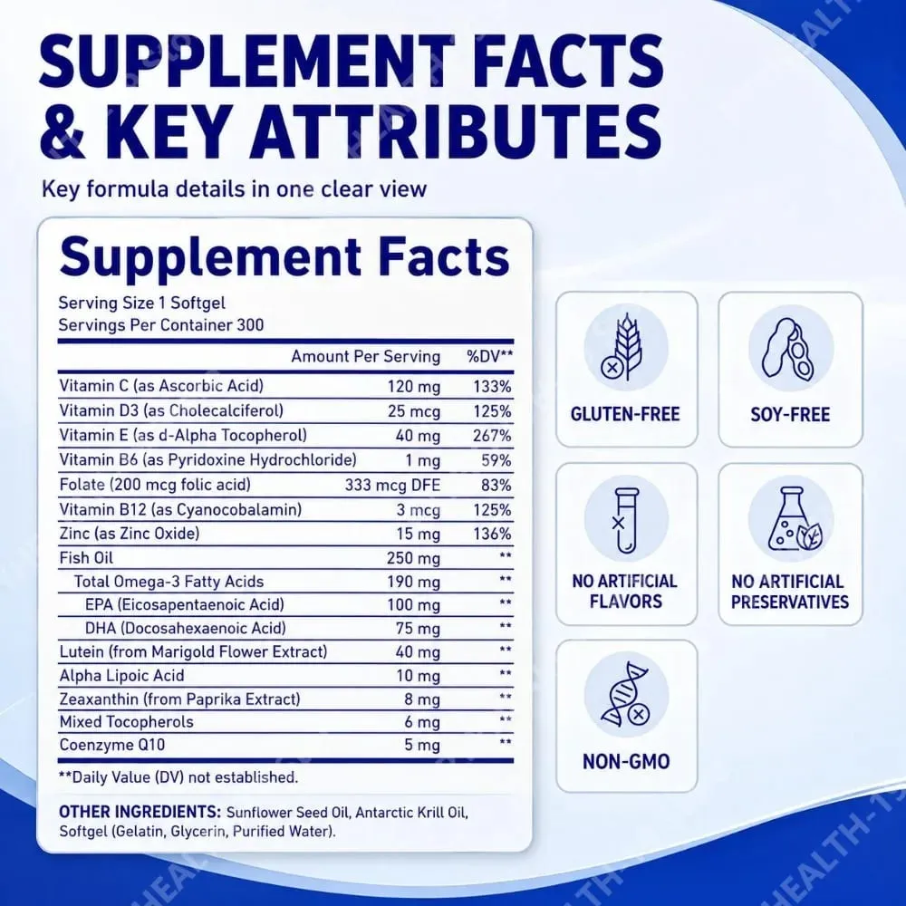 Lutein Zeaxanthin Softgels 40mg Omega-3 EPA DHA Vitamins For Eye Health & Blue Light Support Formula Adult 300 Count — image 3