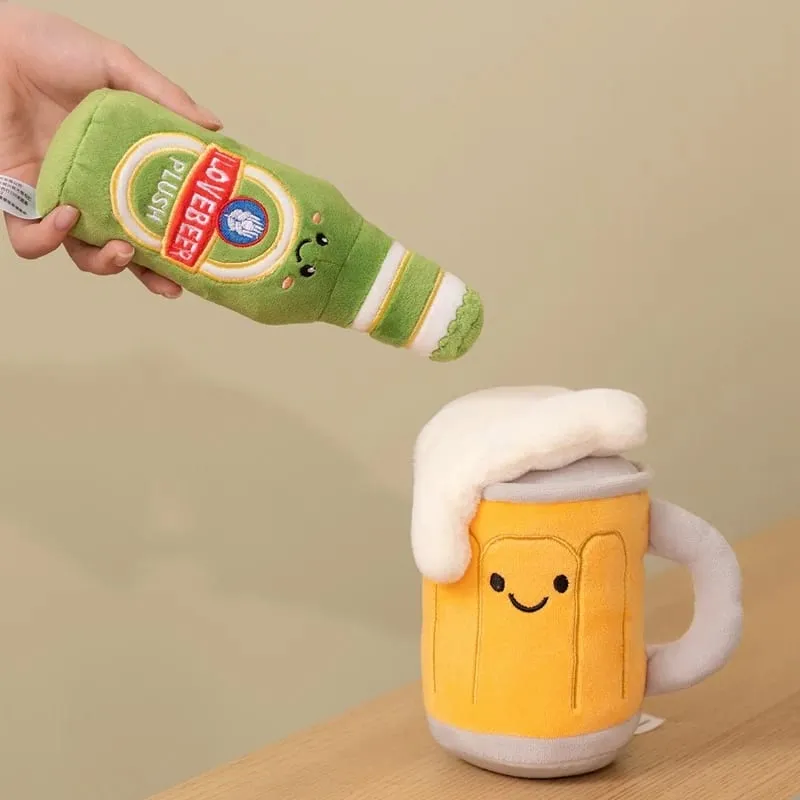 11~19cm Cute Beer Glass Bottle Drink Can Beer Barrel Plush Pillow Stuffed Kawaii Humanoid Plushie Party Prop Man Gift