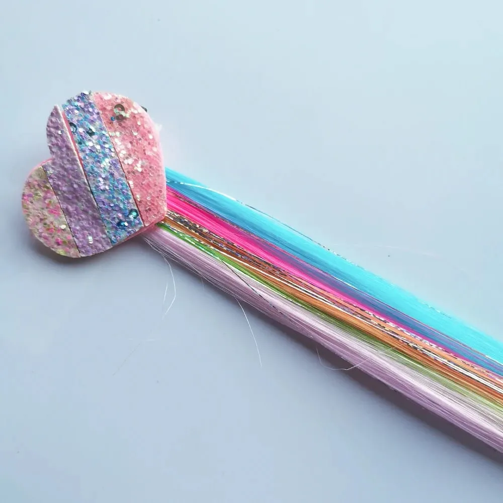 6pcs Clip in Curly Hair Extensions Rainbow Color Hairpieces with Cute Alligator Clip Bows for Girls-Great for Gifts Holidays