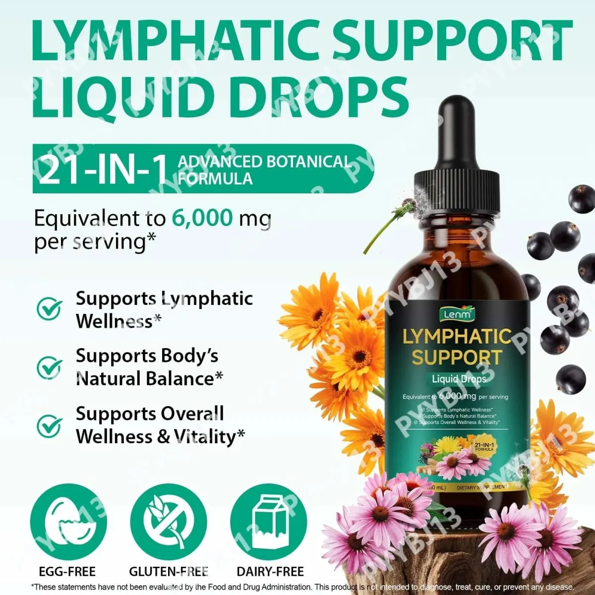 Lenm 60ml Lymphatic System Cleanse Immune Support Liquid Supplements Natural Organic Lymphatic Herbal Drops for BalanceSupport