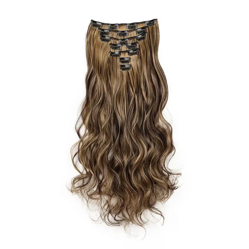 Clip In Hair Extensions 7 PCS Full Head 18Inch Long Curly Wavy Synthetic Hair Pieces Natural Wavy For Women GirlsHair cosplaywig
