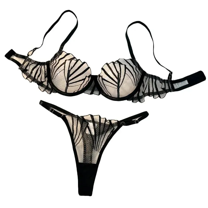 New Women's Bra Set Sexy Lace Mesh Lingerie Set Ultra Thin Breathable Comfortable Lightweight Scallop Transparent Lingerie Set