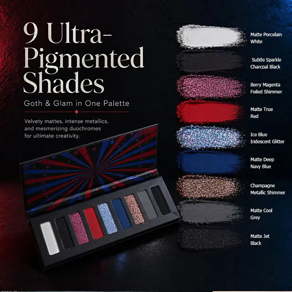 Shimmer Glitter Metallic 9 Colors Halloween Eyeshadow Palette High Pigment Gothic Smoky Eye Shadow Fine Flash Lasting Makeup