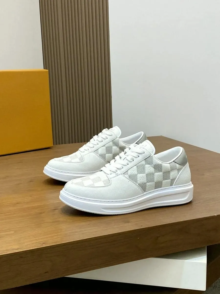 Grain Leather Low‑Top Skate Sneakers Grey White Checkerboard Print Patchwork Non‑Slip Rubber Sole Minimal Versatile Daily Walking Shoes