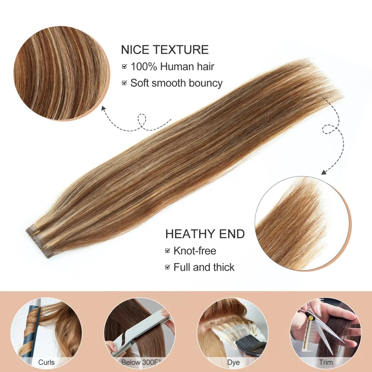 Butterfly Weft Hair Extensions Human Hair Glue-Free Double Invisible Weft with Micro Beads Natural Volume and Length 12-24Inches