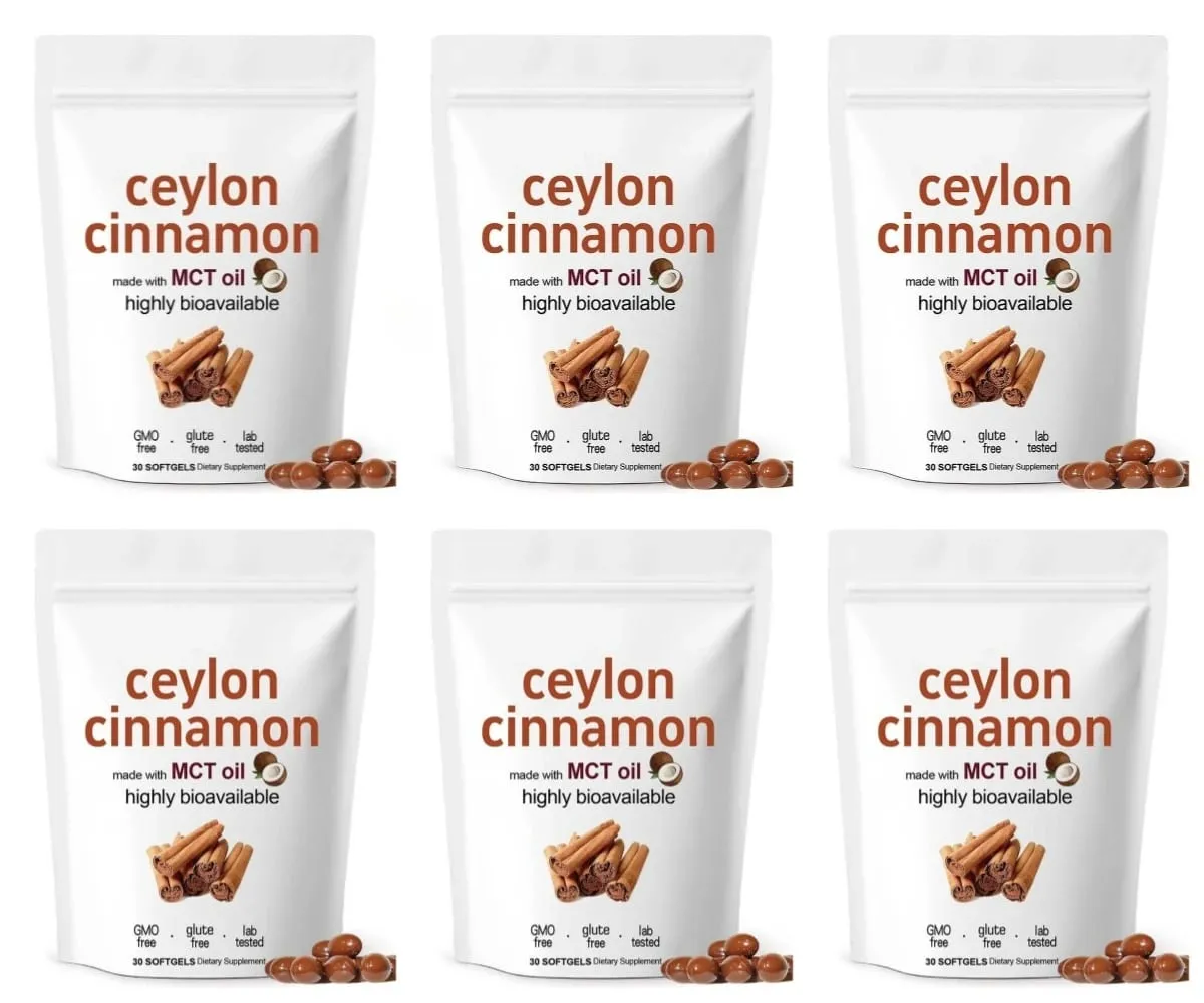Ceylon Cinnamon 600mg 12-1 Extract Softgels 7200mg Equivalent MCT Oil Highly Bioavailable Daily Dietary Supplement 30 Softgels