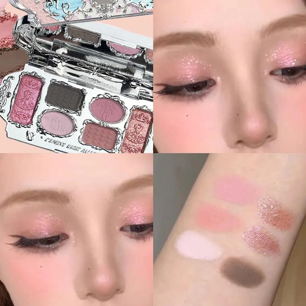 Six Color Swan Eye Shadow Palette Matte Shimmer Pearl Glitter Waterproof Highly Pigmented Long Lasting Makeup Face Cosmetics