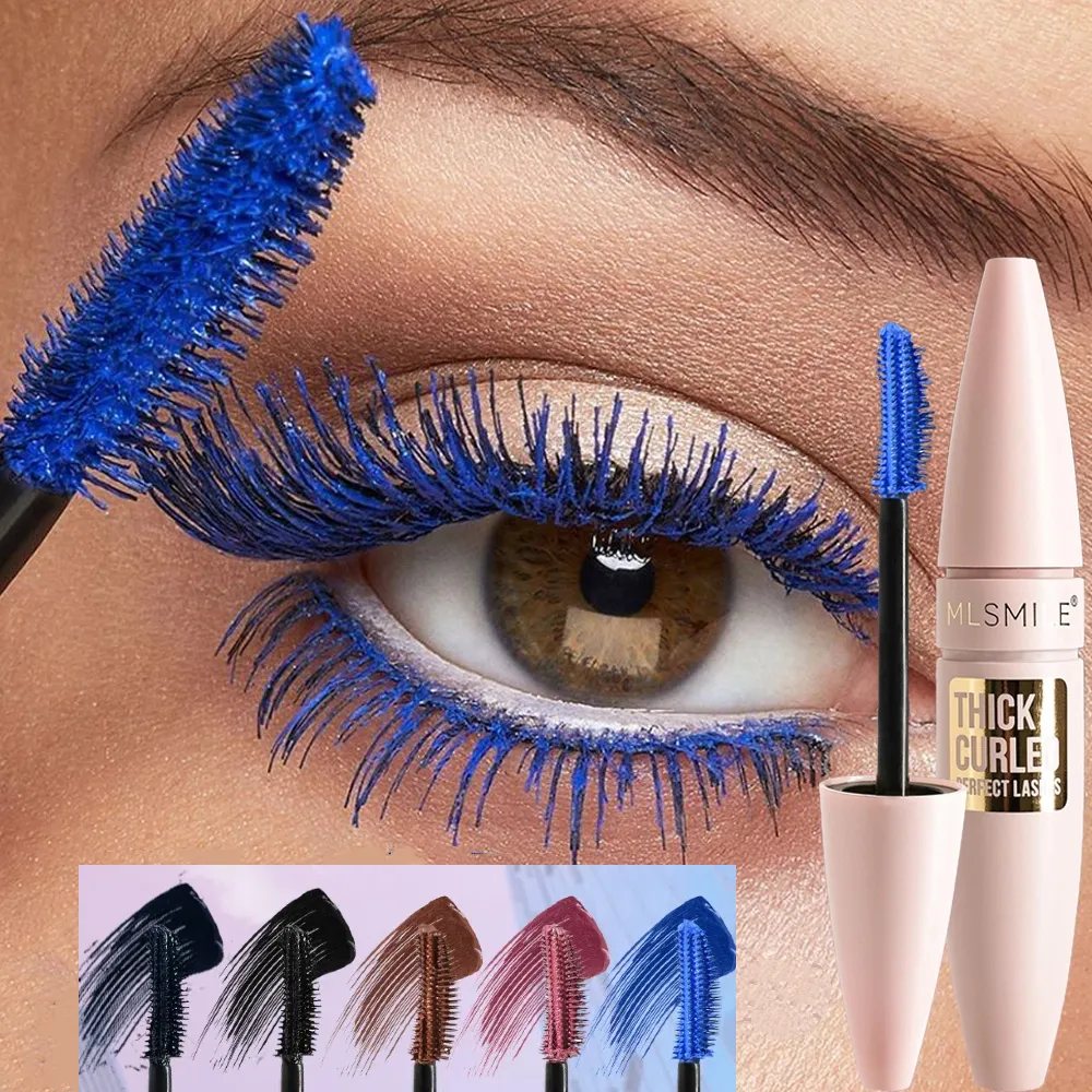 Färgglad Mascara Thick Curl Vattentät Naturlig Ögonfrans Förlänger Långvarig Snabbtorkande Blå Brun Svart Mascara ögonmakeup