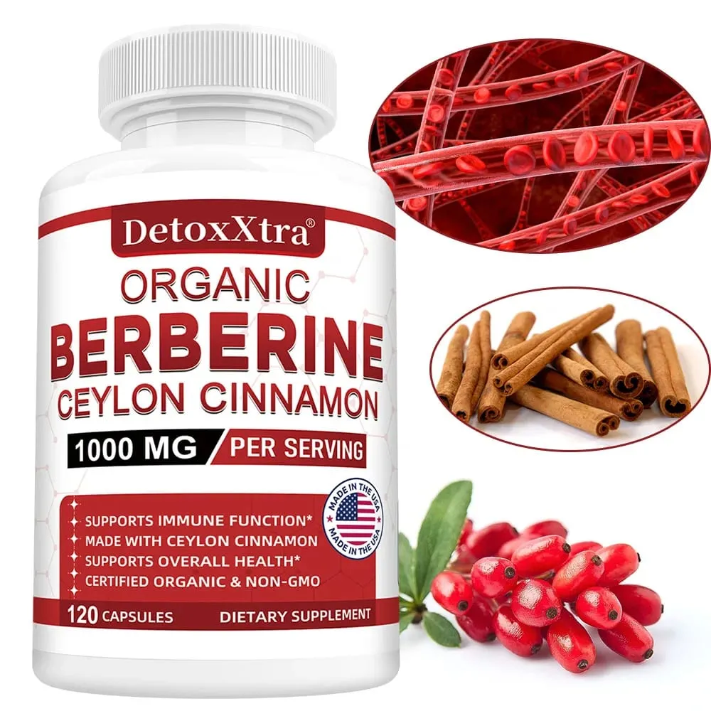 Premium Berberine HCL - Blood Sugar Support Heart Health - Ceylon Cinnamon Berberine HCI Supplement Capsules 1000MG