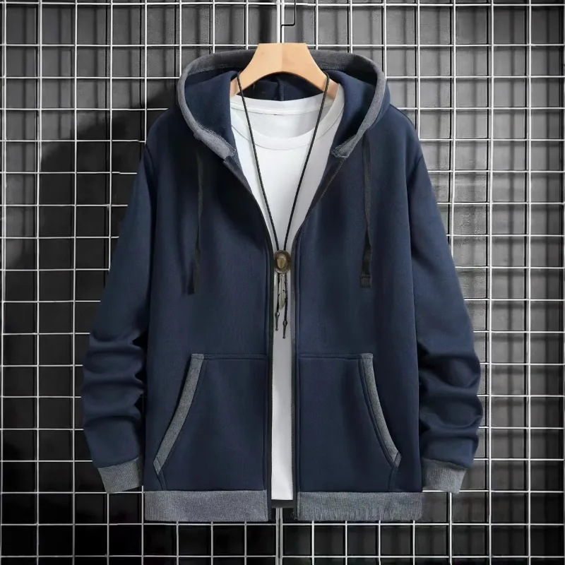 Spring and Autumn Men's Zipper Jacket Warm Windproof Hoodies Thickened Cardigan Sports Long Sleeve Sweatshirts Hooded Coat — image 6