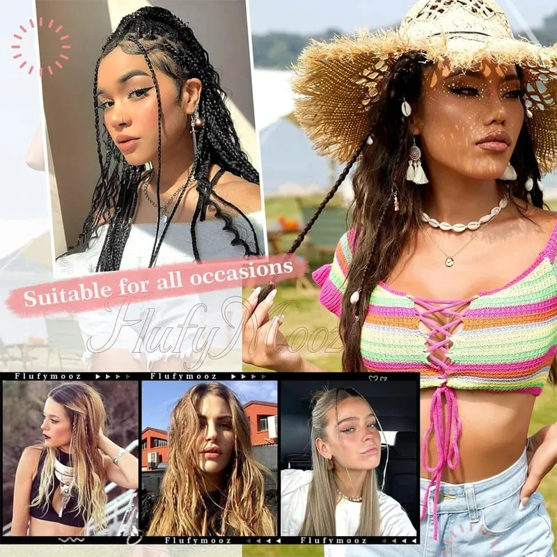 2Pcs Clip‑in Y2K Boxer Braid Ponytail One Clip Three Braids Long Synthetic Fake Hair Extensions For Women