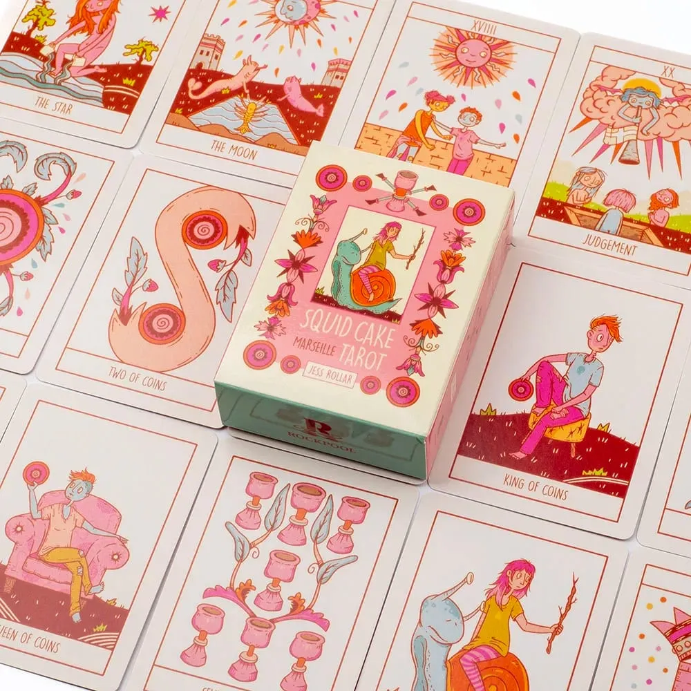 Squid Cake Tarot 78-Card Deck Board Game with Knights Riding Creatures Quirky Faces and a Delicious Color Palette 8.9 x 6.3 cm