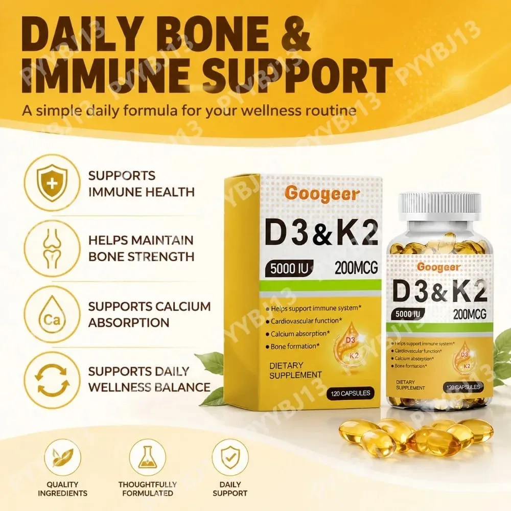 Googeer Vitamin D3 K2 Capsules 5000 IU D3 and 200 mcg K2 for Bone Health and Immune Support Dietary Supplement 120 Capsules — image 2