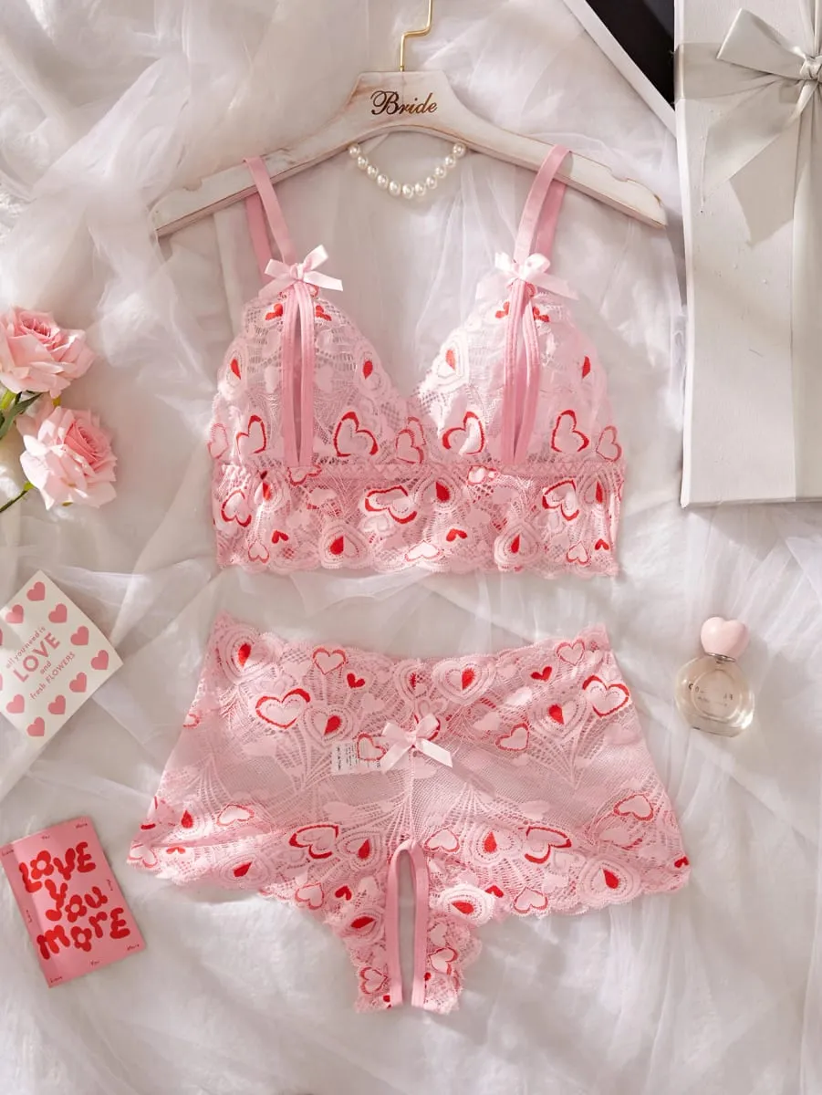 Sexy Intimate Lingerie For Women Fancy Open Chest Bra Panty Set Seductive Hollow Lace Party Outfit Hot Girl Crotchless Underwear