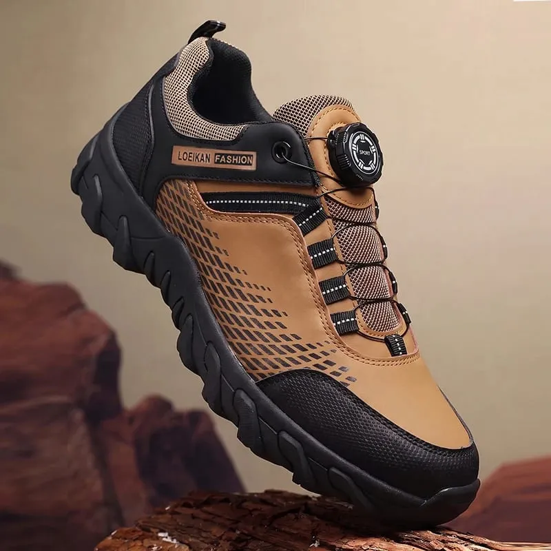 Men Casual Sneakers Rotary Buckle Quick‑Lace Mesh Patchwork Thick Non‑slip Sole Fashion Daily Male Shoes