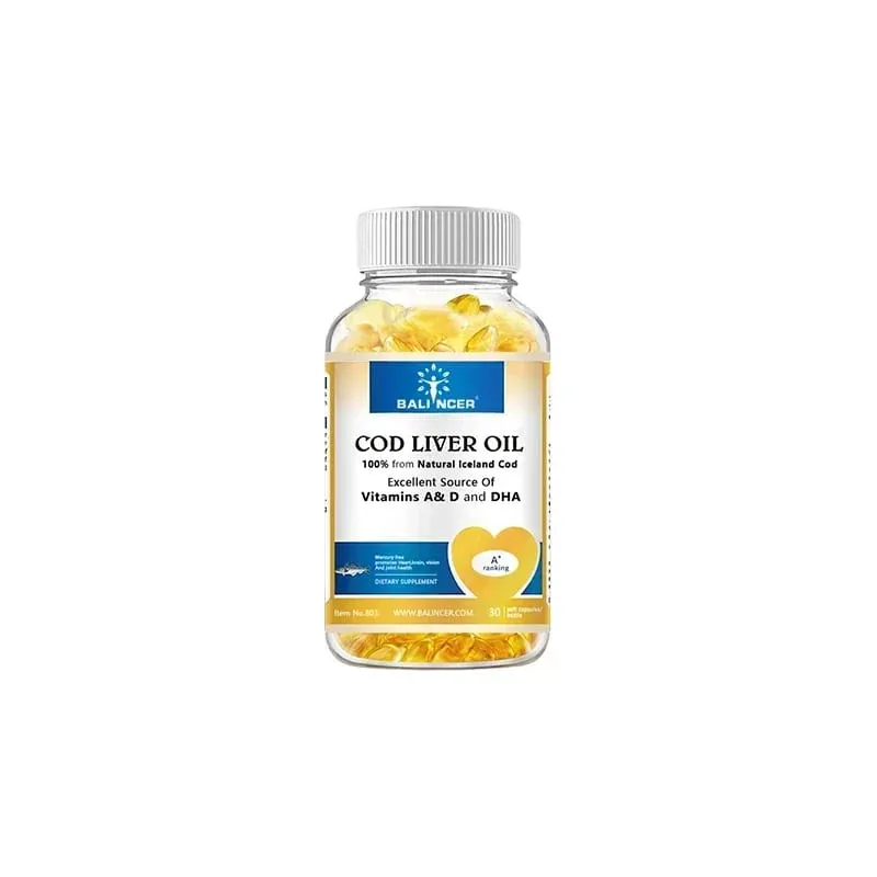 Cápsulas gelatinosas naturais de óleo de fígado de bacalhau - ricas em ômega-3 EPA DHA vitamina A D - apoiam a saúde imunológica das articulações e dos olhos do coração, cérebro