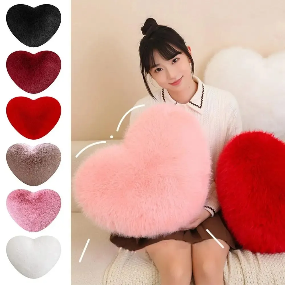 New Fur Heart Pillow Pink Color PP Cotton Heart Plush Pillow Fluffy Love Heart Shaped Stuffed Pillow for Birthday