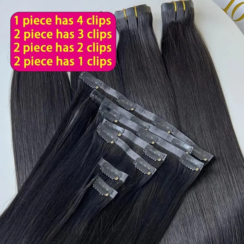 Bone Straight Clip In Human Hair Extensions Unprocessed Raw Hair Extensions Full Head Seamless Clip Ins Extension 100g/7pcs