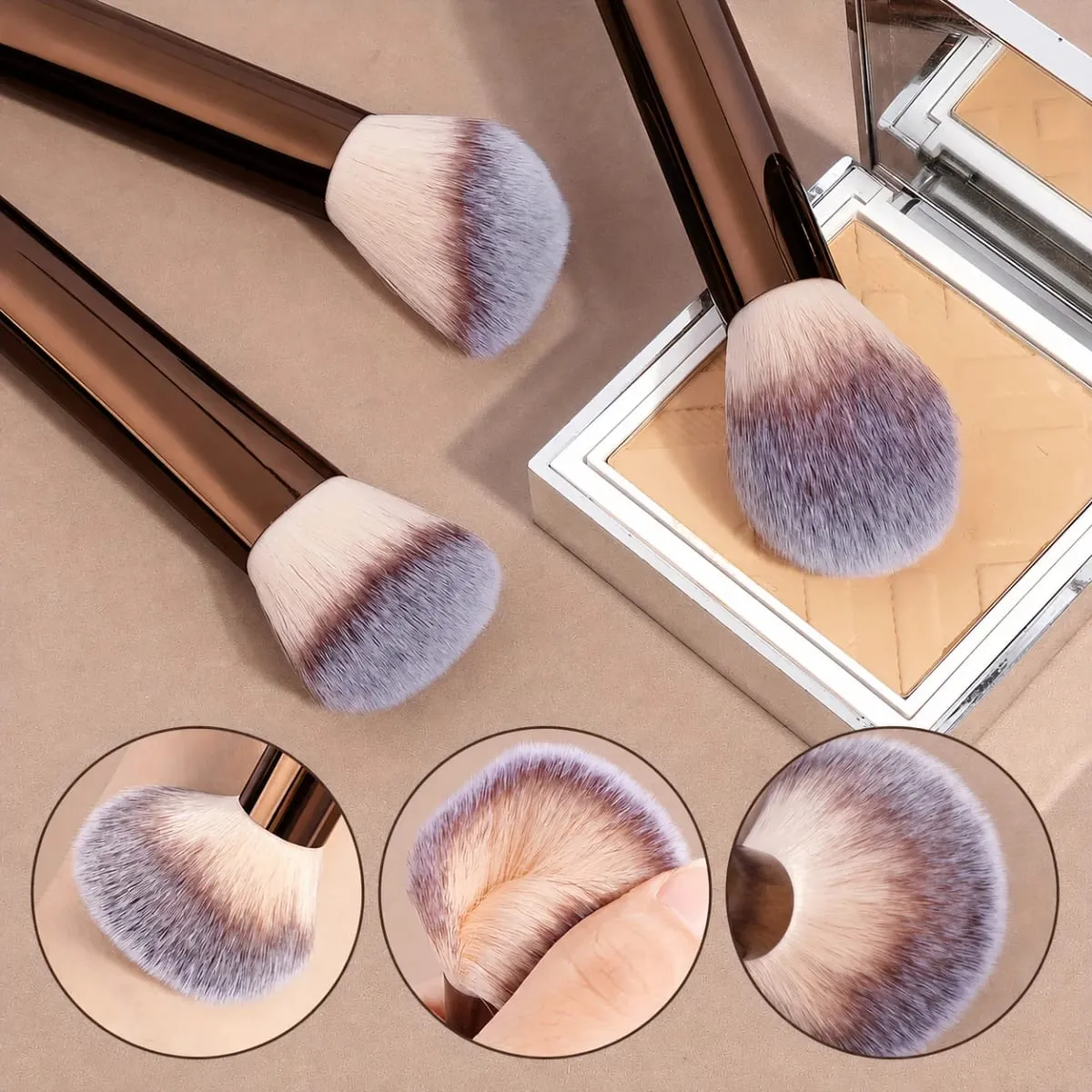 17PCS Professional Makeup Kit Including 13 Aluminum Brushes Carry Bag & 3 Sponge Puffs Powder Eyeshadow Blush and Detail Too