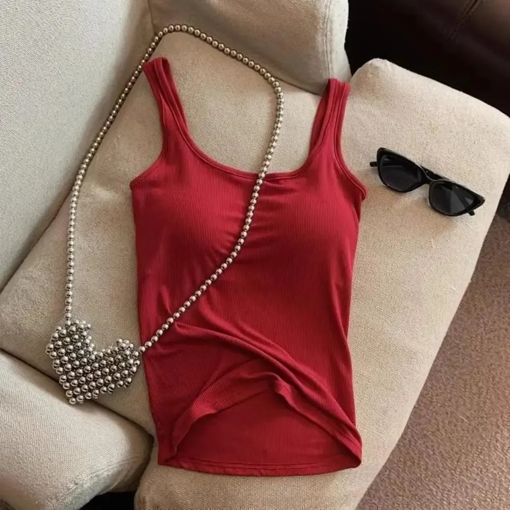 Fashion Solid Color Bodycon Top Sleeveless with Chest Pad Camisole Clubwear Backless Tank Top for Women