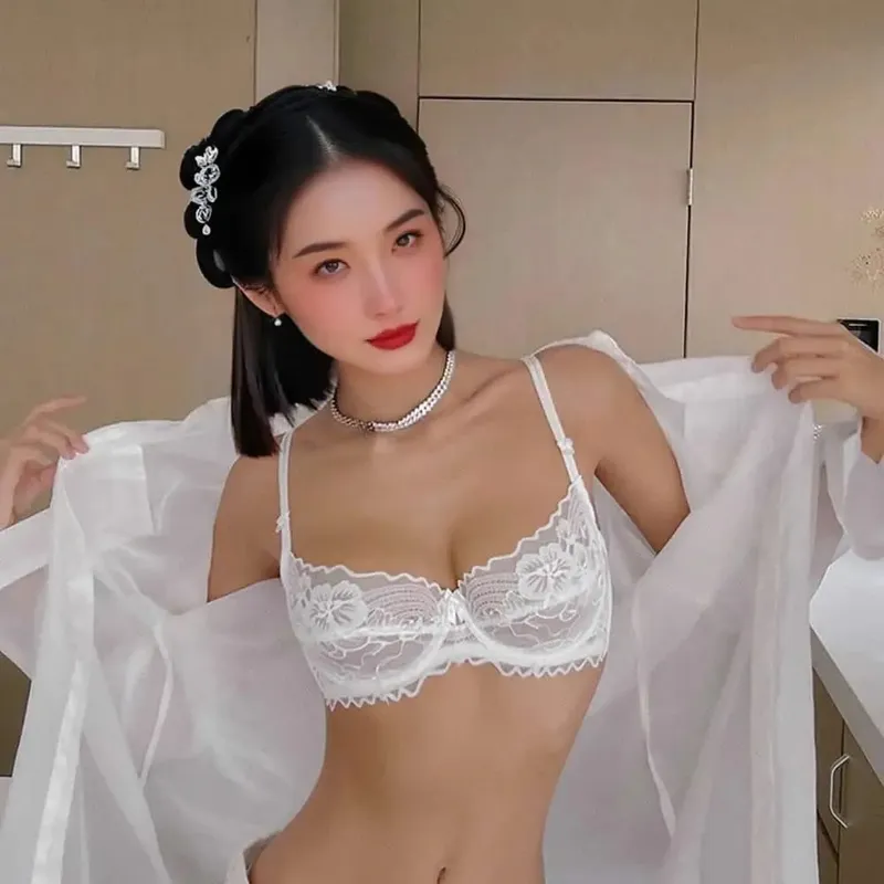 French Lace Lingerie Set Women Ultra Thin Sexy Underwire Bra&Panty Push Up Gather Breasts Pure Desire Large Breasts Support — image 10