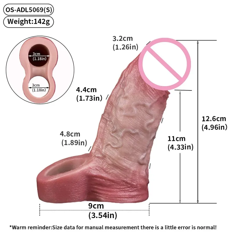 7.2in Realistic Penis Sleeve Reusable Penis Sleeve with Cock Ring Silicone Penis Enlarger Sleeve Male Adult Sex Toy for Men