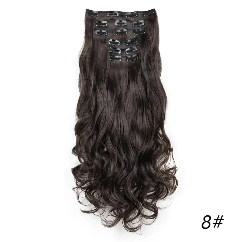 Synthetic Long Curly 16 Clips Hair Extension Heat Resistant Fiber Black Brown Hairpiece for Women Cosplay Wig Halloween Wig Part