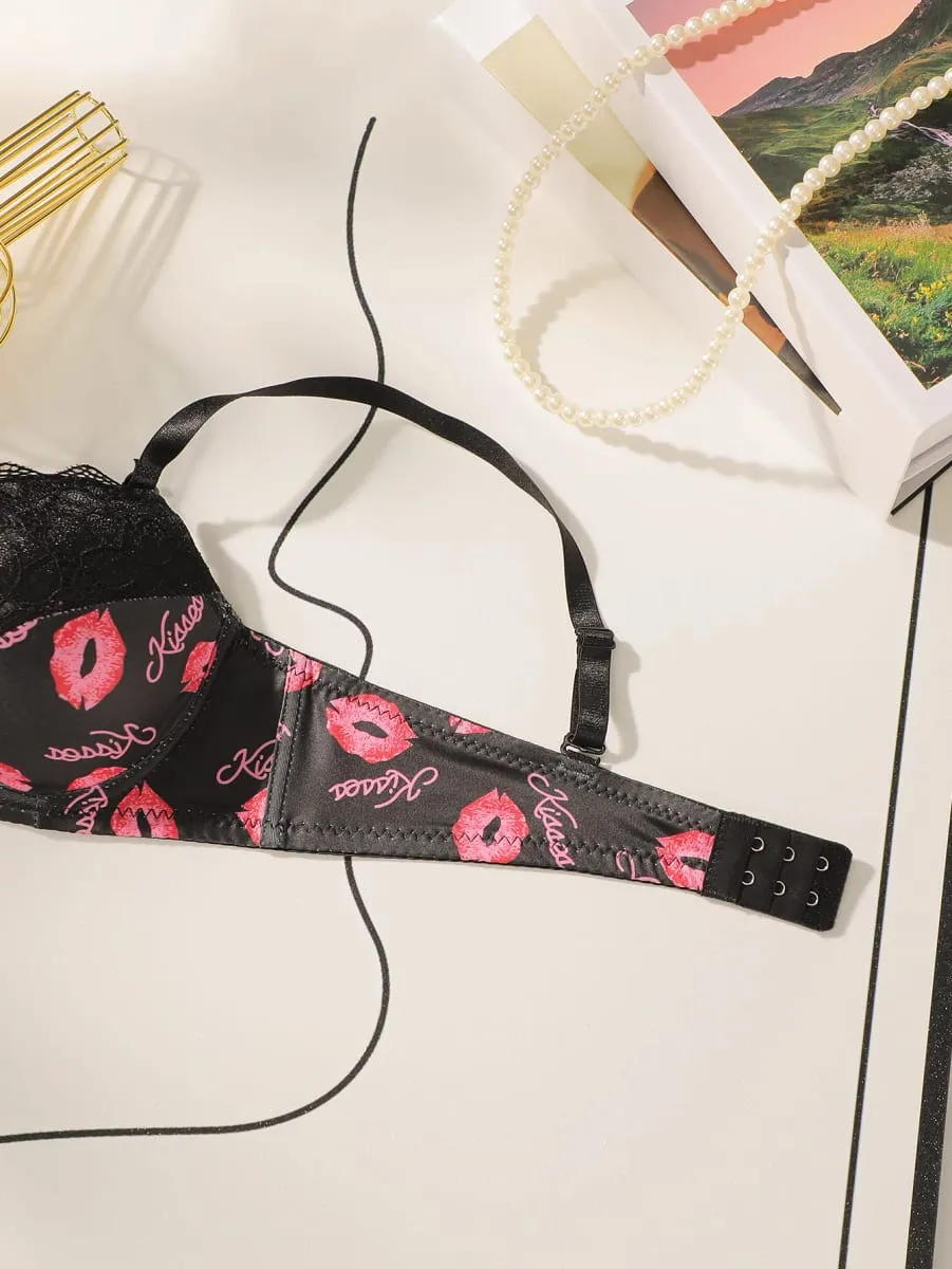 Women High Quality Printed Patchwork Lace Sexy Lingerie Set Push Up Underwire Bra And Panty Set For Ladies Comfort Fit S-XL
