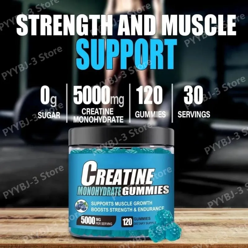 Creatine Monohydrate Infused Gummies with Vitamin B12 Muscle Growth Strength Pre-Workout Fitness Healthcare Supplement 120pcs