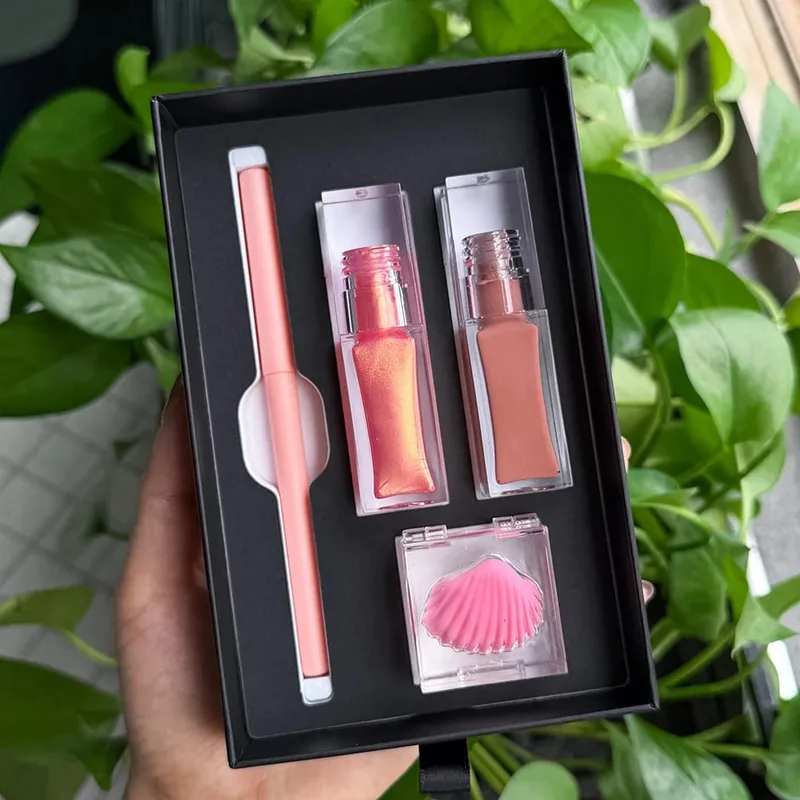4 stk/sæt Vegansk makeup lipgloss mat læbestift Lip Liner læbemaskesæt Private Label Custom Logo Engros