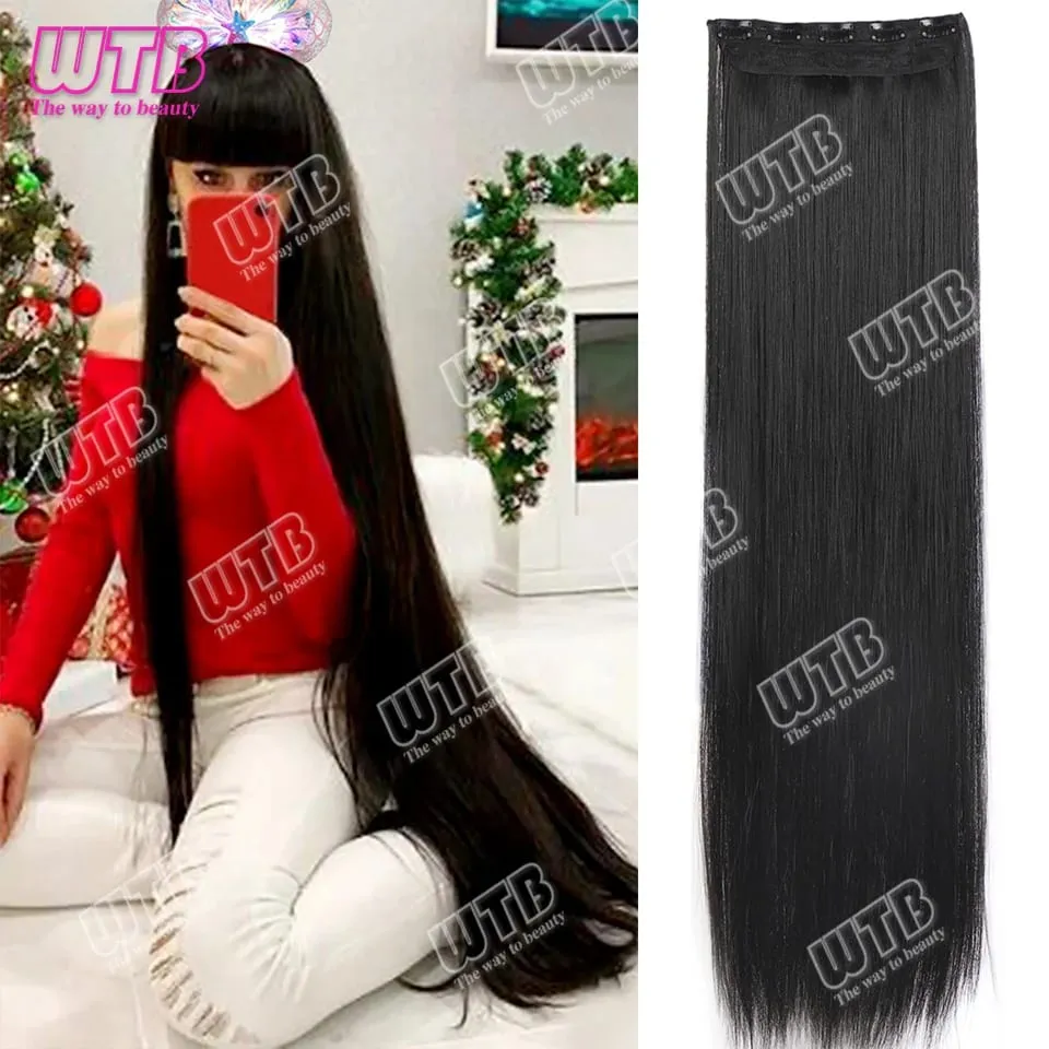 Extra Long Straight Synthetic 5 Clip Hair Extensions Ponytail Extension For Ladies Girls 20~40 Inches Clip In Extensions Hairpie