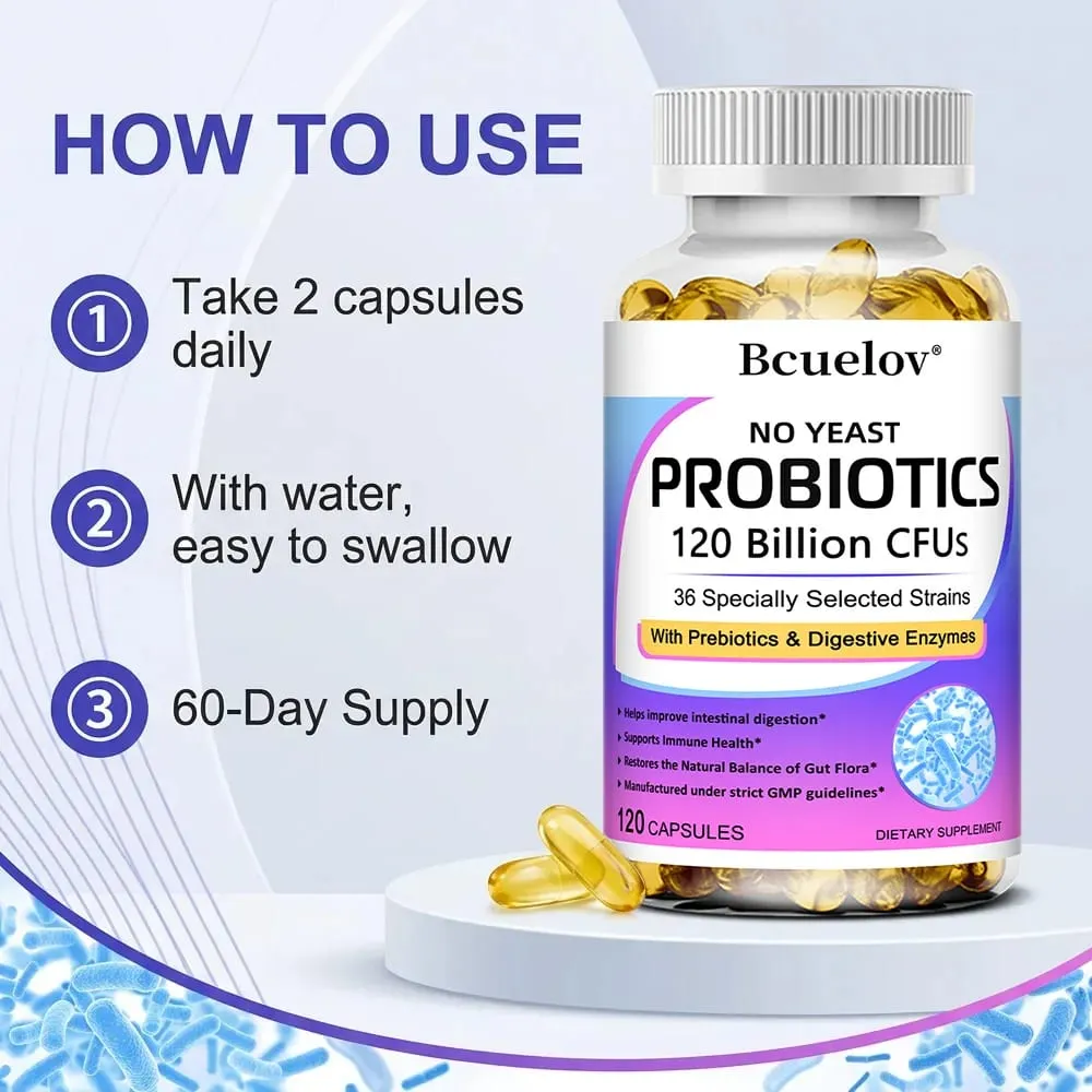 Probiotics 120 Billion CFU with Prebiotics & Digestive Enzymes Supports Digestion Gut Flora Bloating Relief & Immune Health — image 5